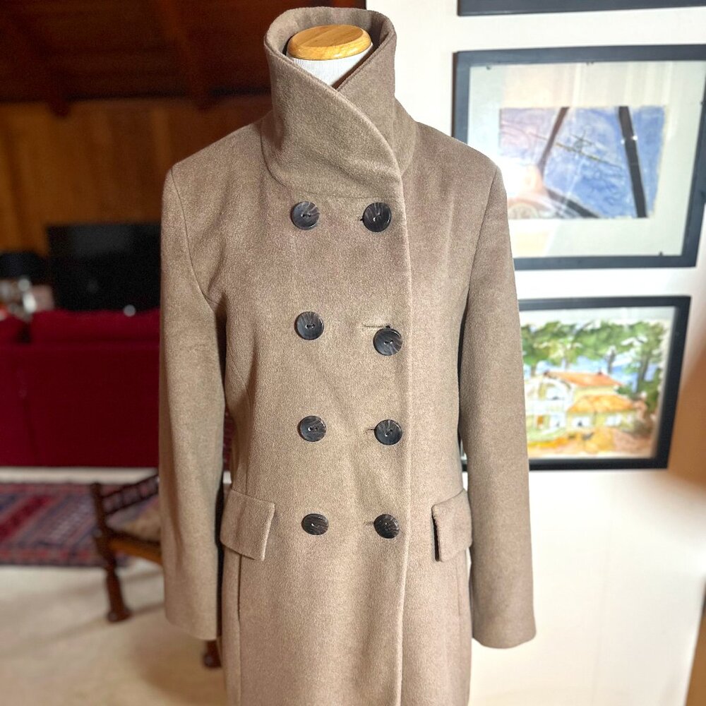 CALVIN KLEIN Beige Brown Tan Double Breasted Wool Blend Coat – 10